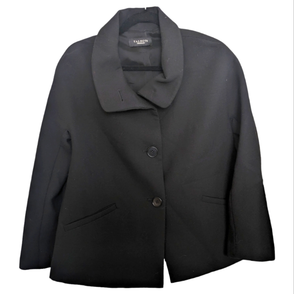 Talbots Jackie Fit Wool Blend Black Classic Blazer Size 14 EUC